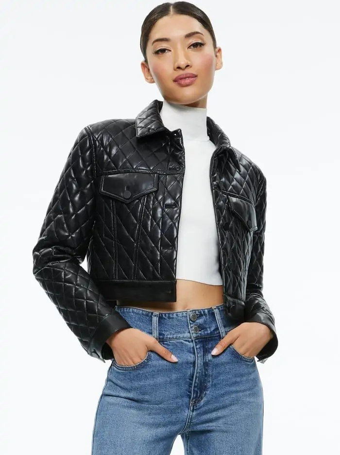 CHLOE QUILTED VEGAN LEATHER CROPPED JACKET